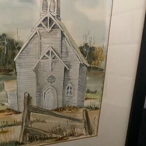 Vintage Old Country Church Print signed Kraft 1974